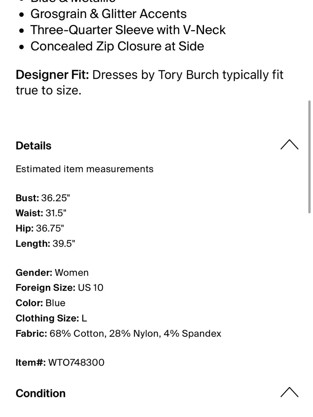 Tory Burch Navy Dress with Silver Metallic Trim